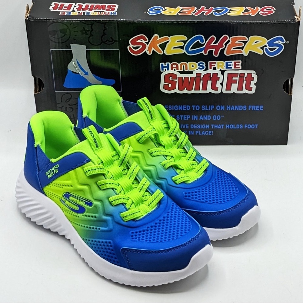 Skechers Swift Fit Blue and Neon Yellow Shoes